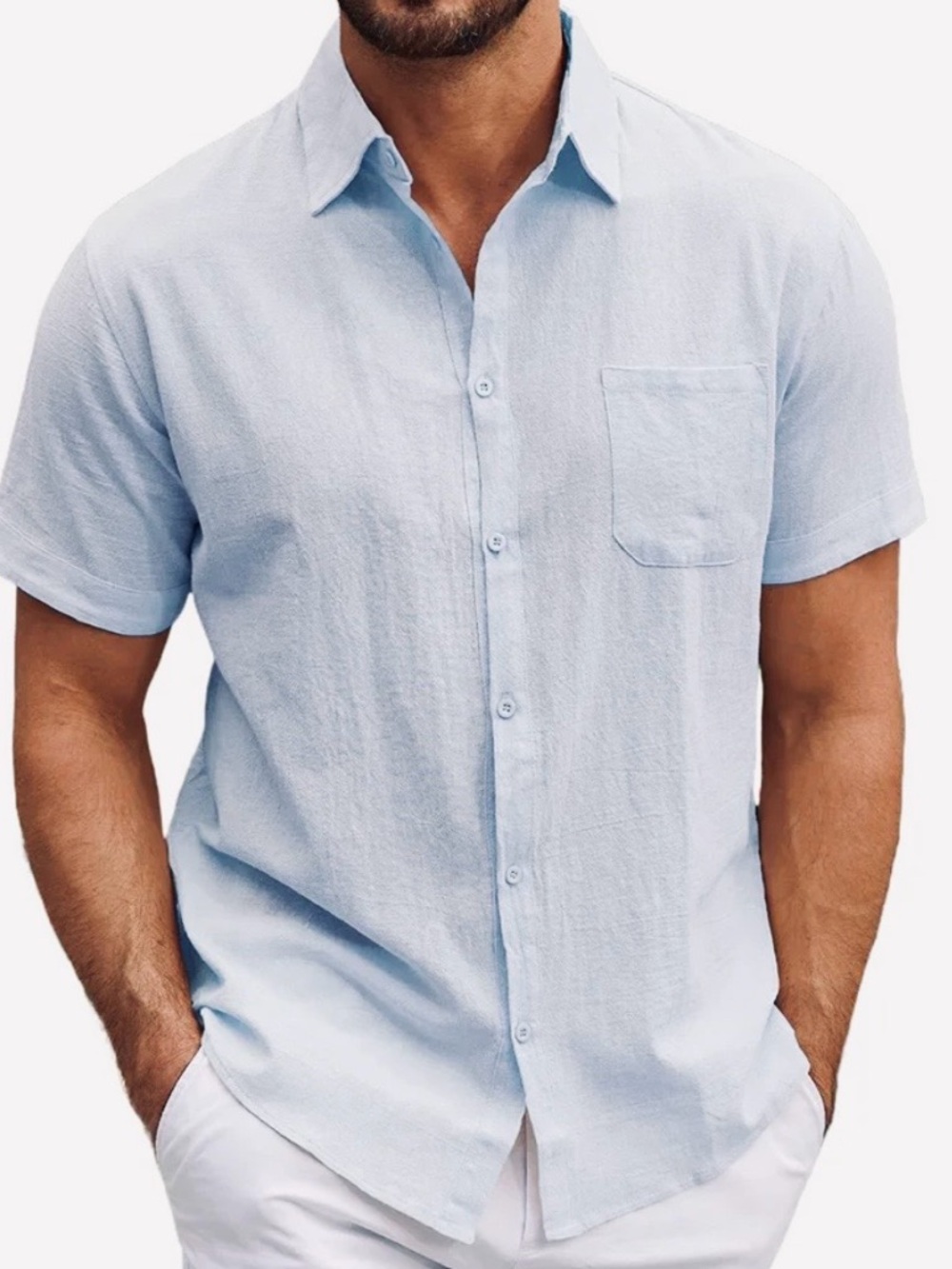 Porter and Ash Linen Light Blue Short-Sleeve Button-Up Shirt